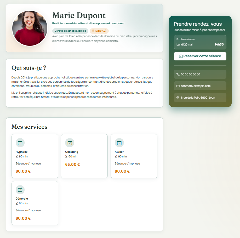 Style Profil — Réservation mise en avant