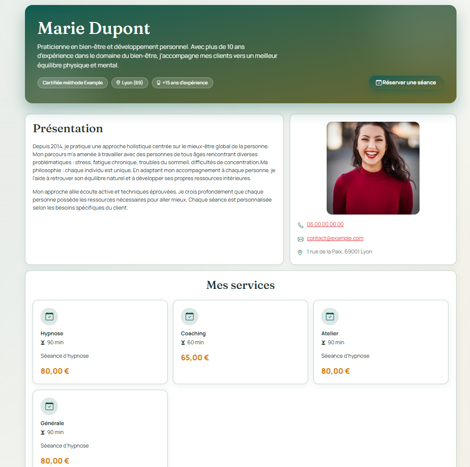 Style Onepager — Bandeau coloré & services